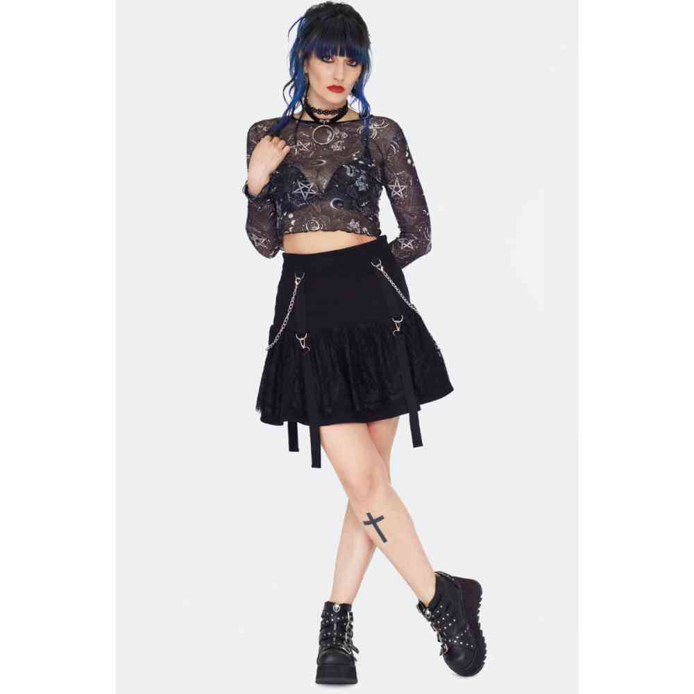 Jawbreaker - Tarot Deck Mesh Crop top - Zwart